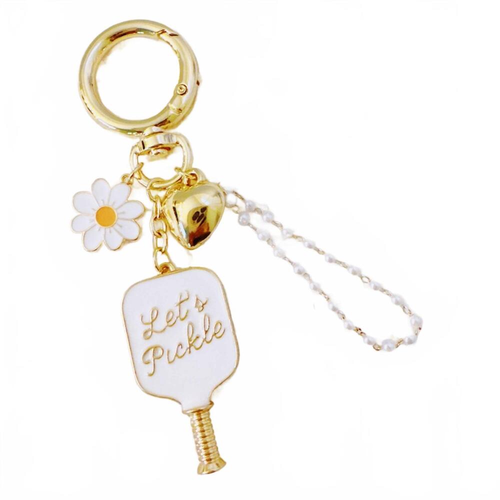 NEW ELLISON+YOUNG women's pickleball daisy bag charm and keychain in gold white